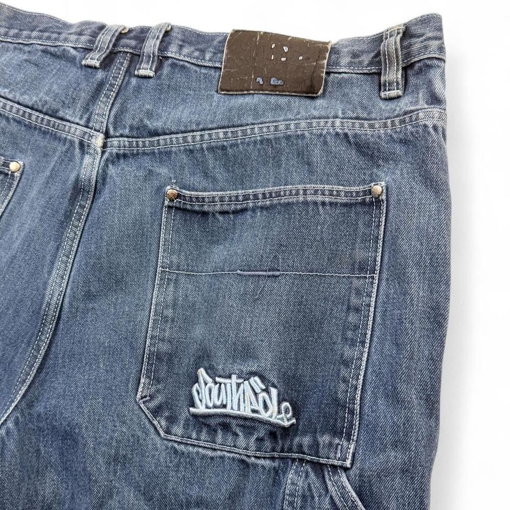 Vintage Southpole Baggy Denim Shorts Blue Wide Leg Embroidered Y2K Mens Size 42
